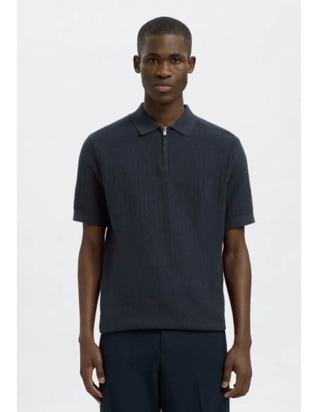 SLHCRAN SS KNIT STRUCTURE HALF ZIP POLO