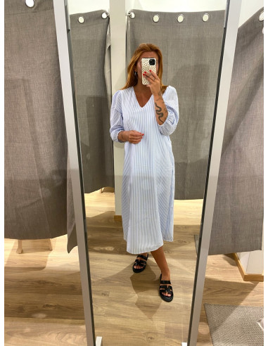 VICORALINA STRIPE V-NECK 3/4 DRESS