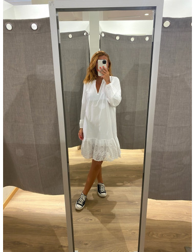 VIKELLY V-NECK L/S SHORT DRESS