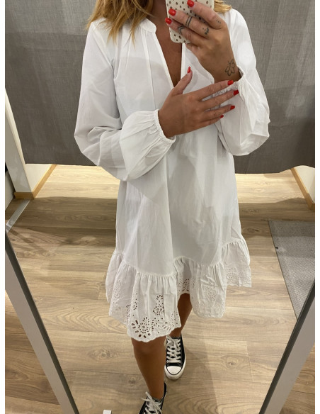 VIKELLY V-NECK L/S SHORT DRESS