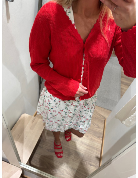 VMLUXLIGHT POINTELLE LS V-NECK CARDIGAN