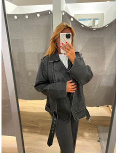 PCJOSIE COATED BIKER JACKET W. BELT