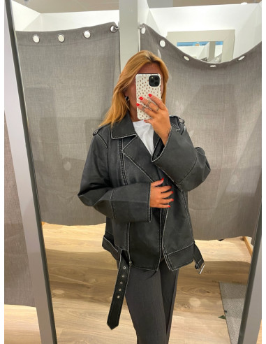 PCJOSIE COATED BIKER JACKET W. BELT