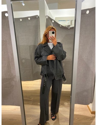 PCJOSIE COATED BIKER JACKET W. BELT