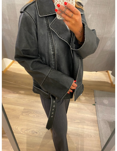 PCJOSIE COATED BIKER JACKET W. BELT