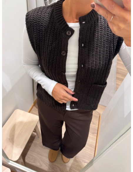 JDYMABEL S/L O-NECK BUTTON VEST KNT