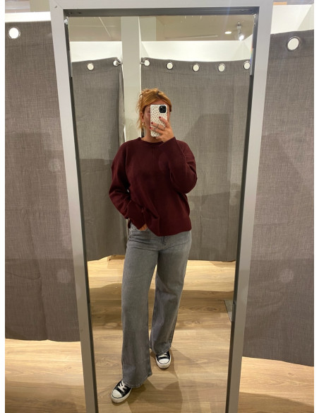 PCMALOU LS O-NECK CUTLINE KNIT