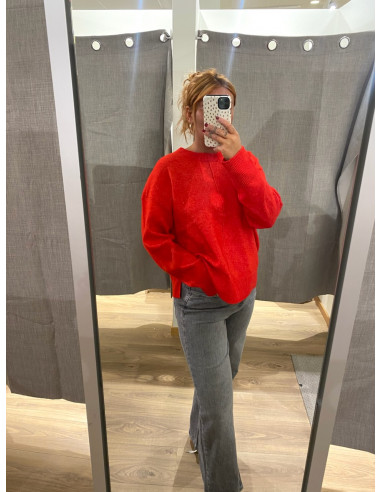 PCMALOU LS O-NECK CUTLINE KNIT