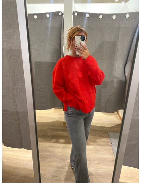 PCMALOU LS O-NECK CUTLINE KNIT