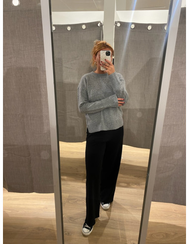 PCMALOU LS O-NECK CUTLINE KNIT