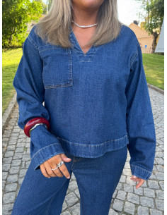 PCSILKE LS DENIM V-NECK SHIRT
