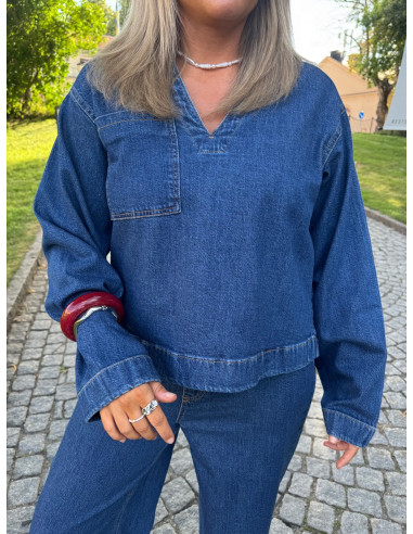 PCSILKE LS DENIM V-NECK SHIRT