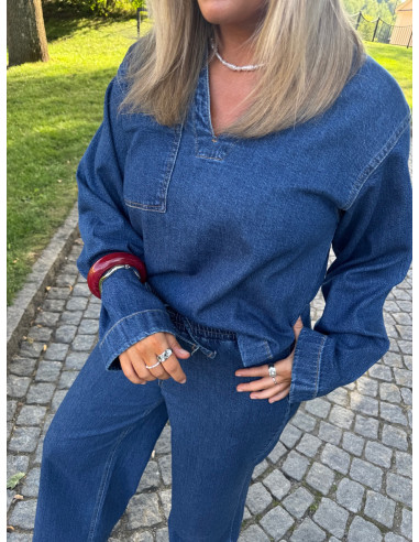 PCSILKE LS DENIM V-NECK SHIRT