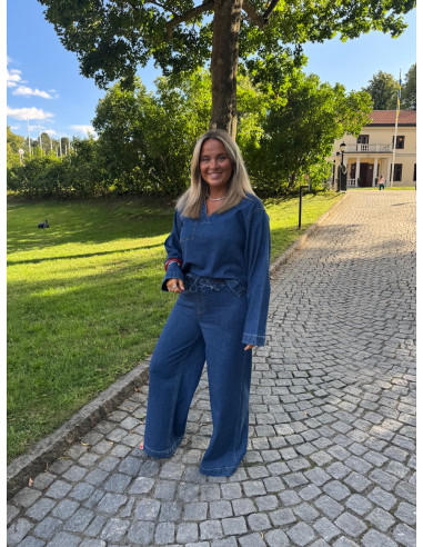 PCSILKE LS DENIM V-NECK SHIRT