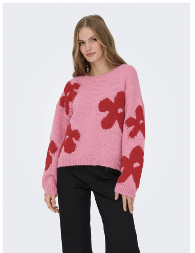 ONLBOOTLE LS FLOWER O-NECK KNT