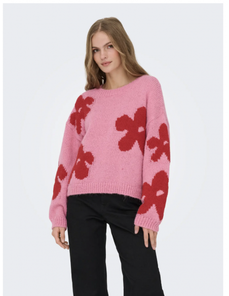 ONLBOOTLE LS FLOWER O-NECK KNT