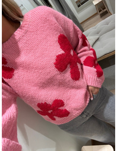 ONLBOOTLE LS FLOWER O-NECK KNT