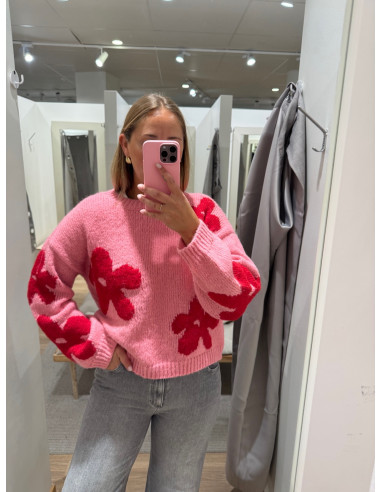 ONLBOOTLE LS FLOWER O-NECK KNT