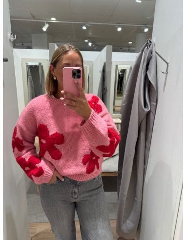 ONLBOOTLE LS FLOWER O-NECK KNT