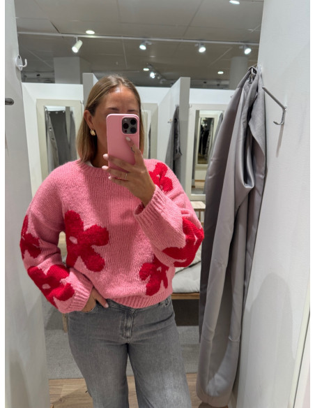 ONLBOOTLE LS FLOWER O-NECK KNT