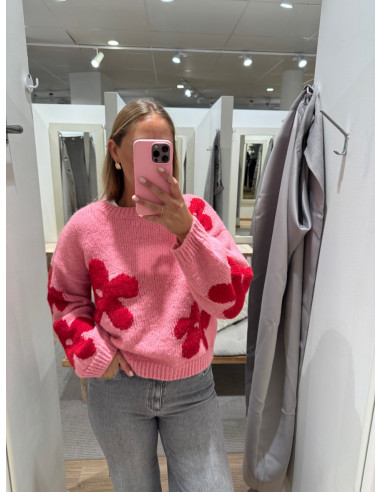 ONLBOOTLE LS FLOWER O-NECK KNT