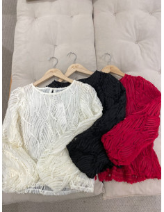 OBJLUCIE L/S RE O-NECK TOP