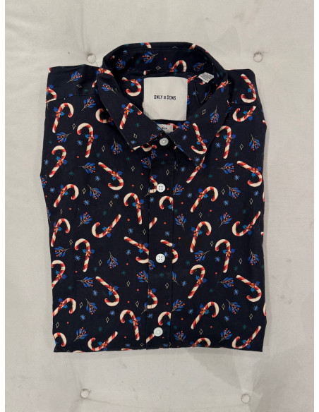 ONSELF XMAS AOP SLIM POPLIN LS SHIRT