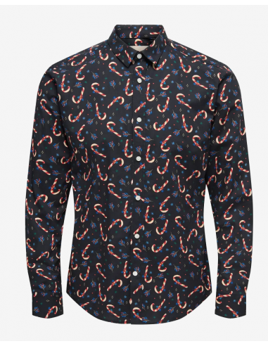ONSELF XMAS AOP SLIM POPLIN LS SHIRT