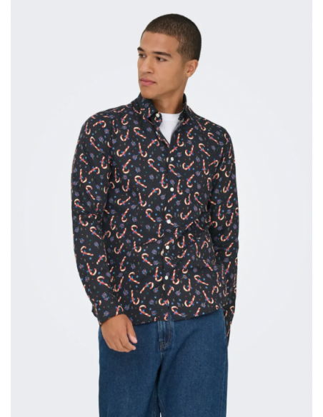 ONSELF XMAS AOP SLIM POPLIN LS SHIRT