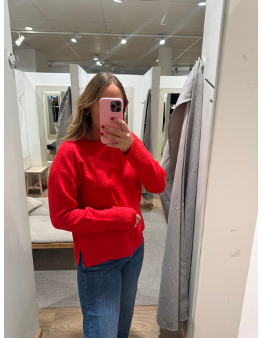 PCMALOU LS O-NECK CUTLINE KNIT