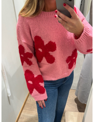 ONLBOOTLE LS FLOWER O-NECK KNT