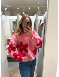 ONLBOOTLE LS FLOWER O-NECK KNT