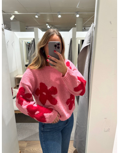 ONLBOOTLE LS FLOWER O-NECK KNT