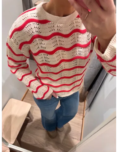 VIWAVE O-NECK LS POINTELLE KNIT TOP-NOOS