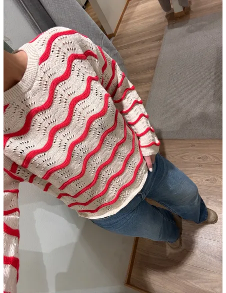 VIWAVE O-NECK LS POINTELLE KNIT TOP-NOOS