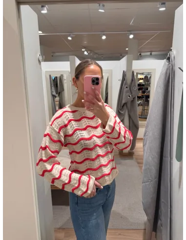 VIWAVE O-NECK LS POINTELLE KNIT TOP-NOOS