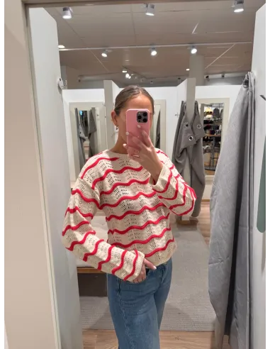 VIWAVE O-NECK LS POINTELLE KNIT TOP-NOOS