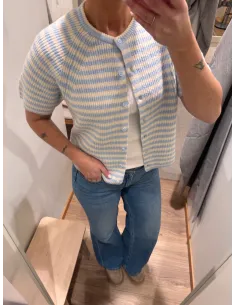 PCMALOU SS O-NECK STRIPE CARDIGAN 2