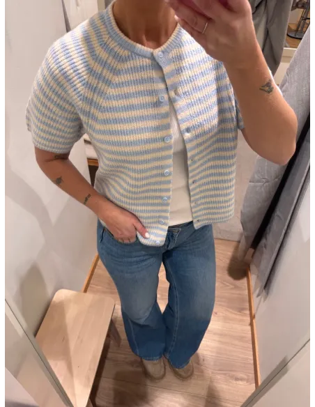 PCMALOU SS O-NECK STRIPE CARDIGAN