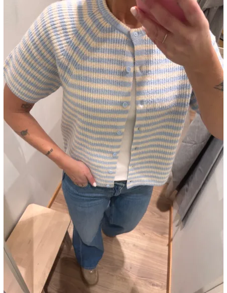 PCMALOU SS O-NECK STRIPE CARDIGAN