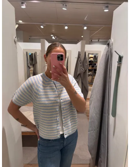 PCMALOU SS O-NECK STRIPE CARDIGAN