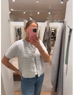 PCMALOU SS O-NECK STRIPE CARDIGAN