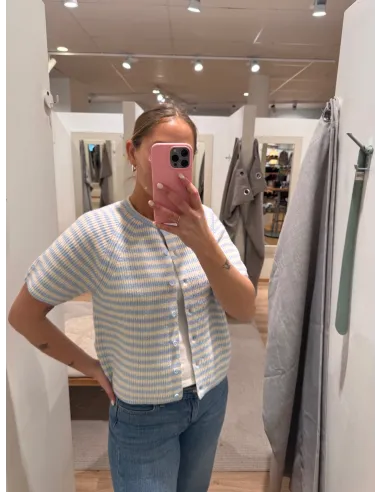 PCMALOU SS O-NECK STRIPE CARDIGAN