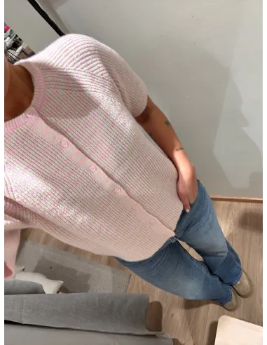 PCMALOU SS O-NECK STRIPE CARDIGAN