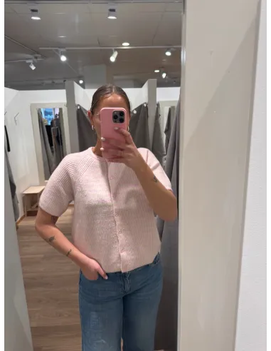 PCMALOU SS O-NECK STRIPE CARDIGAN