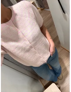 PCMALOU SS O-NECK STRIPE CARDIGAN 2