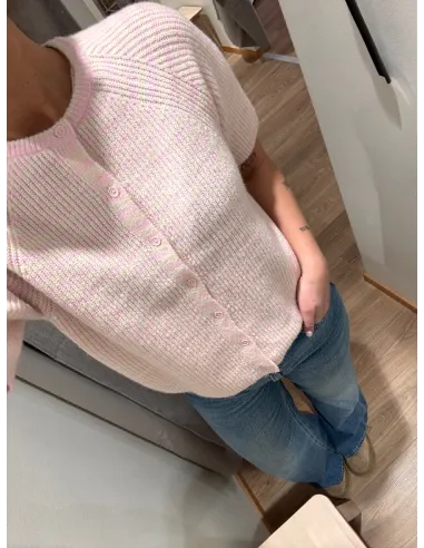 PCMALOU SS O-NECK STRIPE CARDIGAN