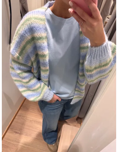 VMMAYBE STRIPE LS OPEN CARDIGAN NOOS