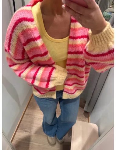 VMMAYBE STRIPE LS OPEN CARDIGAN NOOS