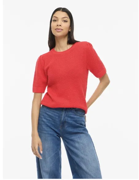 VIDALO O-NECK S/S KNIT TOP/SU - NOOS